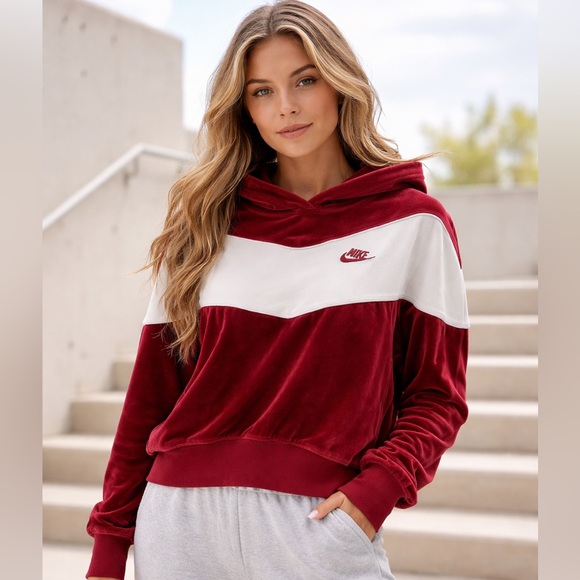 NIKE Velour Cropped Hoodie Sweatshirt - Picture 1 of 5